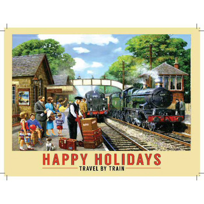 Mini Metal Sign (RL): Happy Holidays - Travel By Train
