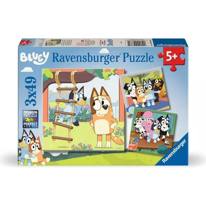 Bluey Jigsaw: 3 x 49 pce Puzzles in Borders (5+ YRS) (NEW)