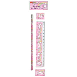Unicorn Stationery Set 17cm (Ruler, Pencil, Eraser & Sharpener)