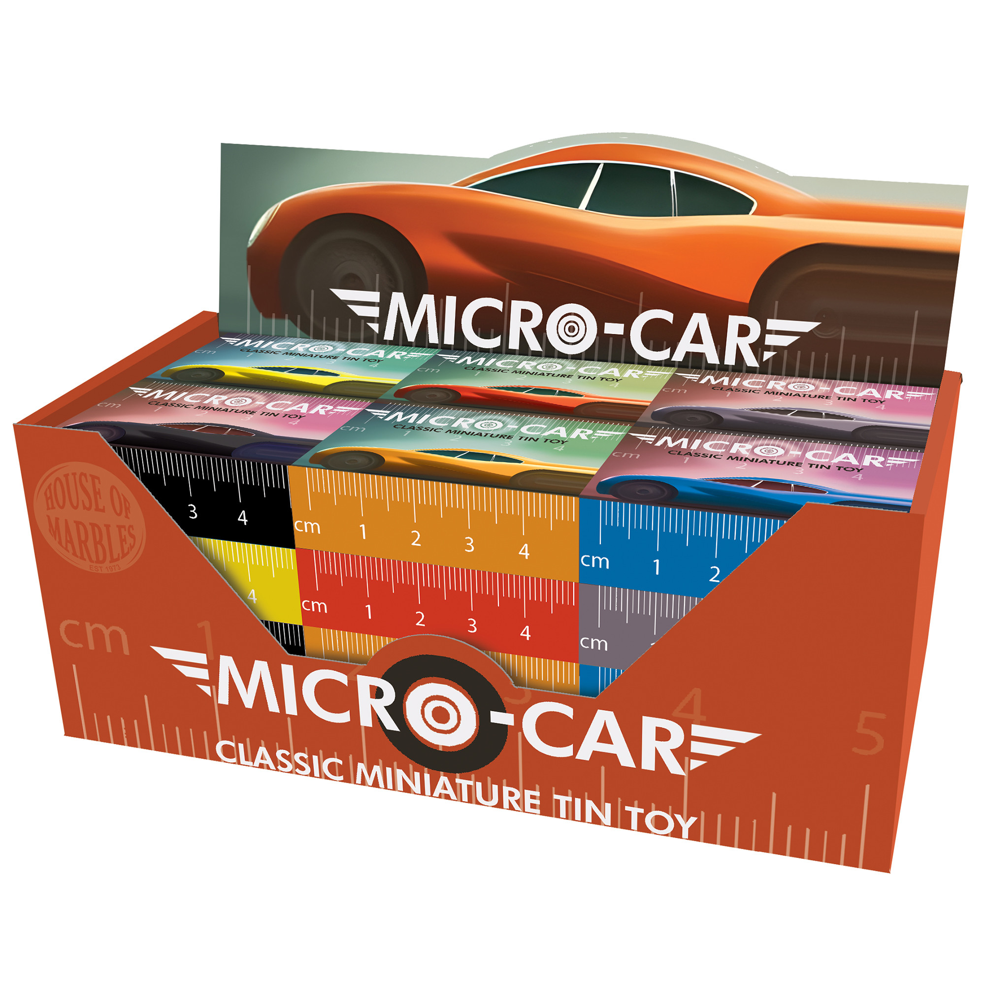 Micro-Cars Counter Display - Classic Miniature Tin Toy (CDU) (5.3x1.6x3.6cm)