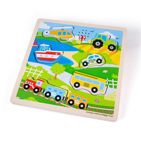 Bigjigs Transport 6 Pce Sound Puzzle with Vehicle Sounds (222 x 222mm) (12 Mths+) (E.O.L.) - SAVE 15% !!