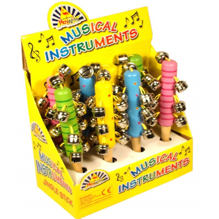 Wooden Jingle Stick 21cm with Bells (4 asstd. CDU)