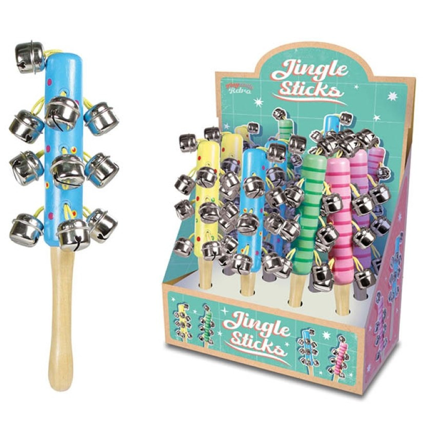 Wooden Jingle Stick 21cm with Bells (4 asstd. CDU)