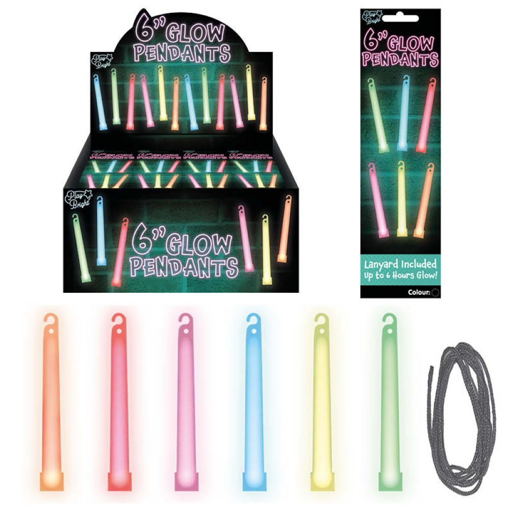 Glowing Pendant 6 inch with Lanyard (6 asstd.) (carded) (CDU)