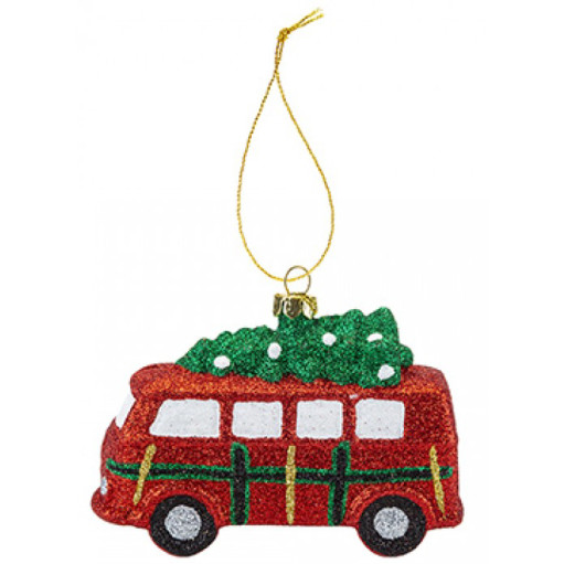 Hand Painted Check Xmas Camper Van Hanging Tree Decoration (E.O.L.) - SAVE 15% !!