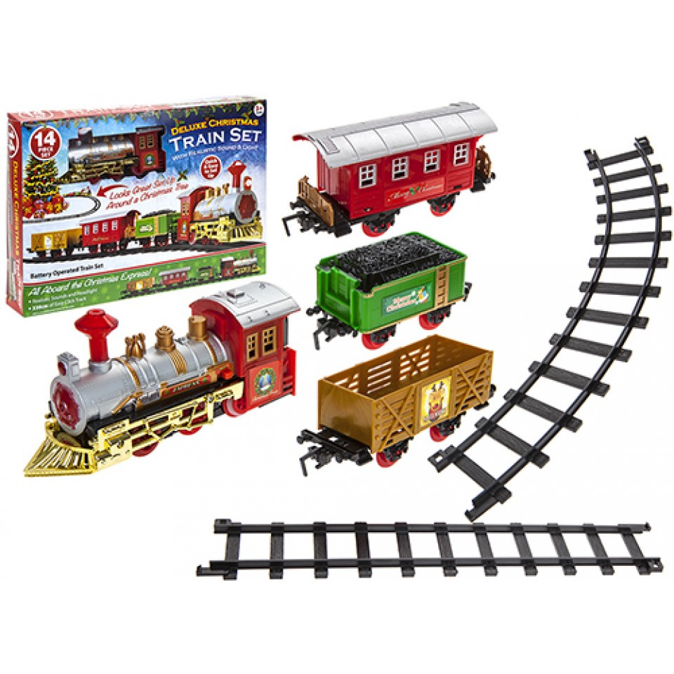 Deluxe Christmas Train Set with Sound & Light Action 14 Piece