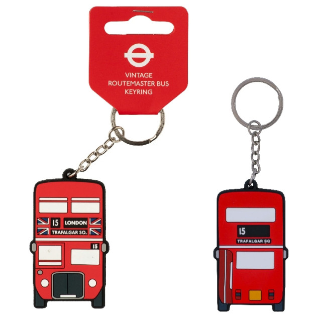 London Bus Front & Rear Rubberised PVC Keyring on Hanger Card (6 x 4 x 1cm)