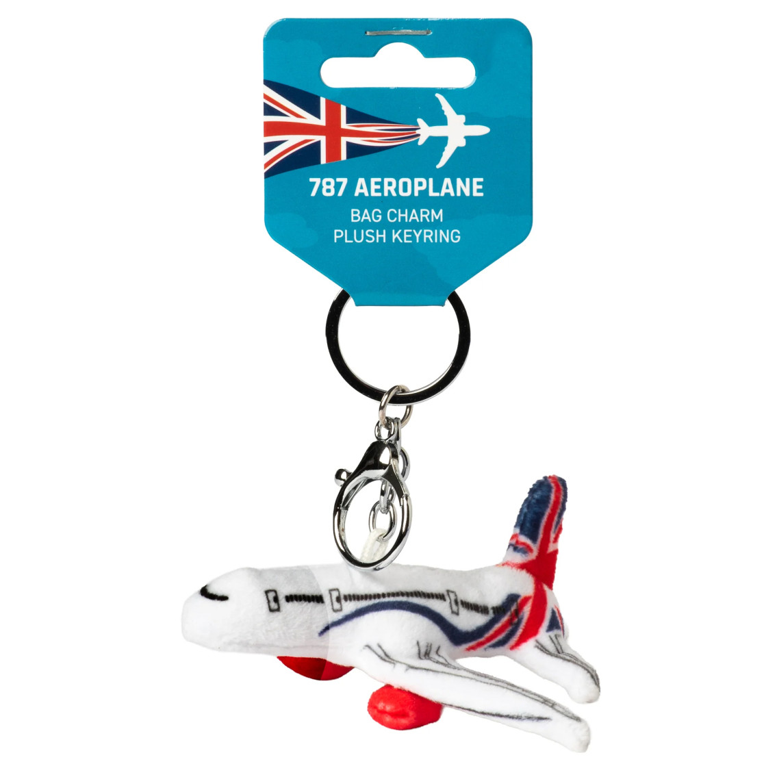 British 787 Aeroplane Plush Keyring / Bag Charm on Hanger Card (NEW)