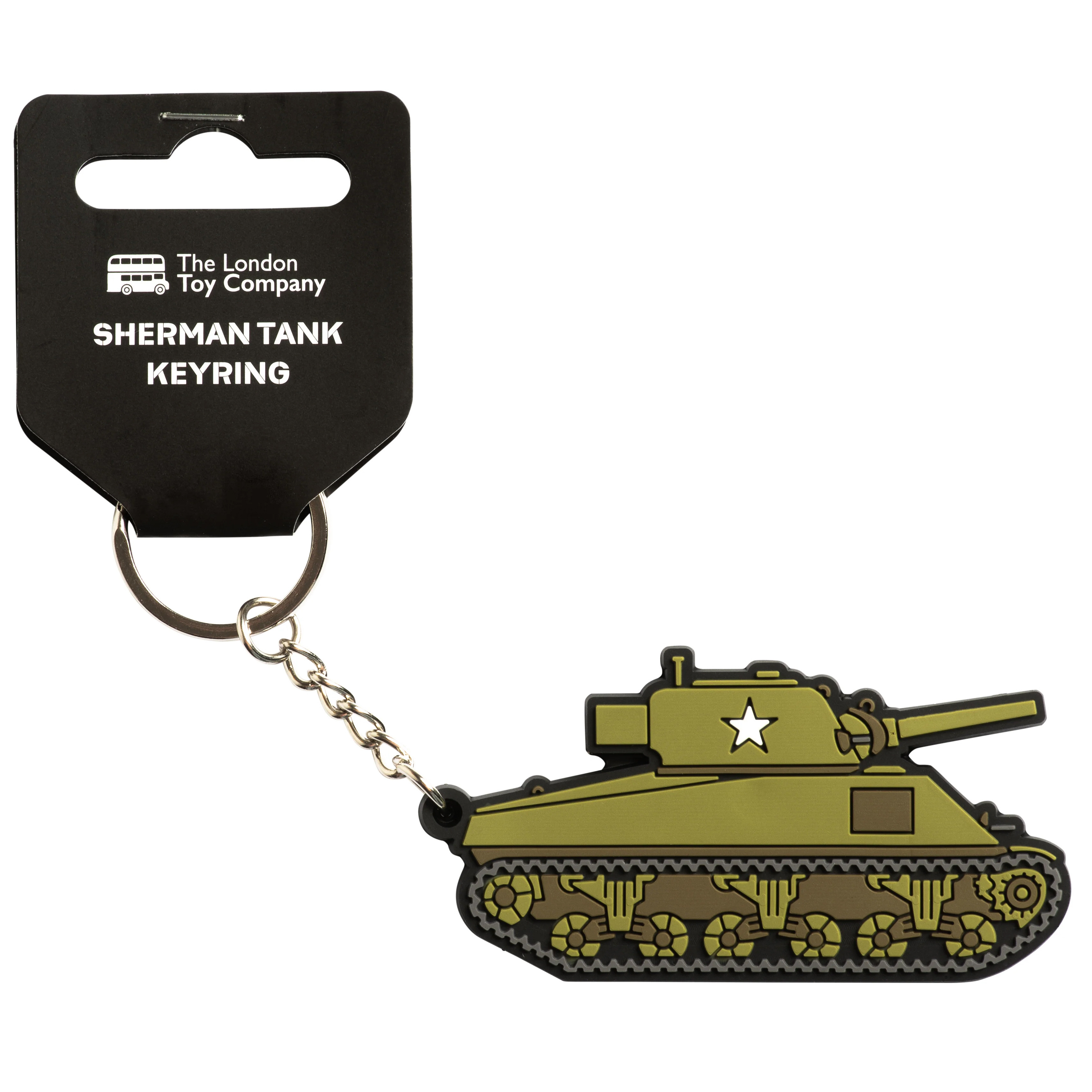 Sherman Tank Rubberised PVC Keyring on Hanger Card (7 x 4 x 1cm) (NEW)