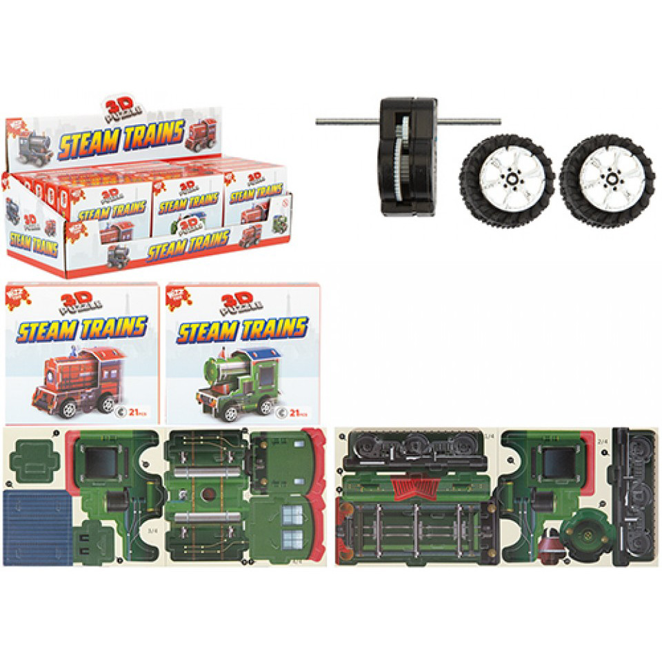 Steam Trains 3D Pop-Out Model Kit with P/B Motor (21 pces) (3 asstd. In CDU)