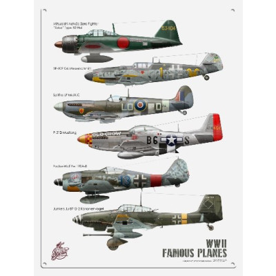 Metal Sign (AE): WWII Famous Fighter Planes (1) (Includes Mitsubishi A6M5c Zero Fighter) (NEW)