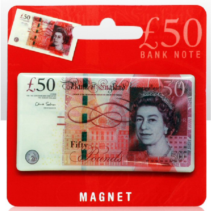 Fifty Pound Note Metal Fridge Magnet (8cm) (on hanger card) (E.O.L.) - SAVE 20% !!