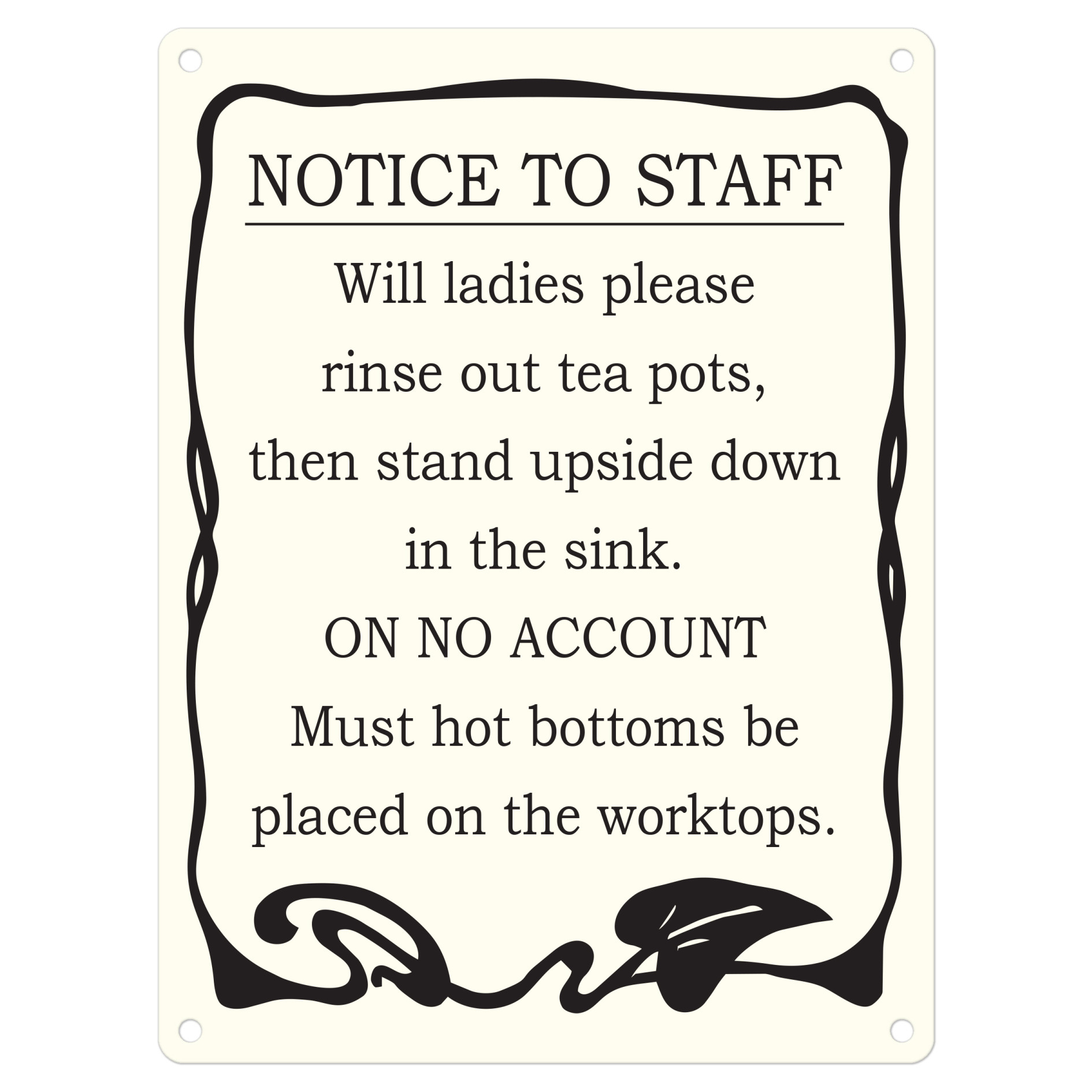 Mini Metal Sign (HU): Notice To Staff - Hot Bottoms ... (NEW)