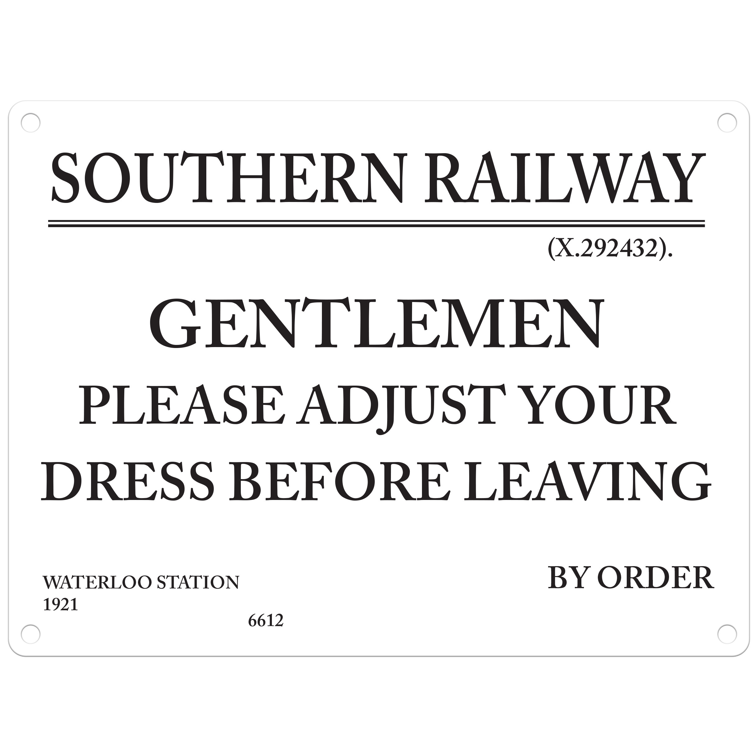 Mini Metal Sign (RL): Southern Railway - Gentlemen Please Adjust Your Dress ... (NEW)