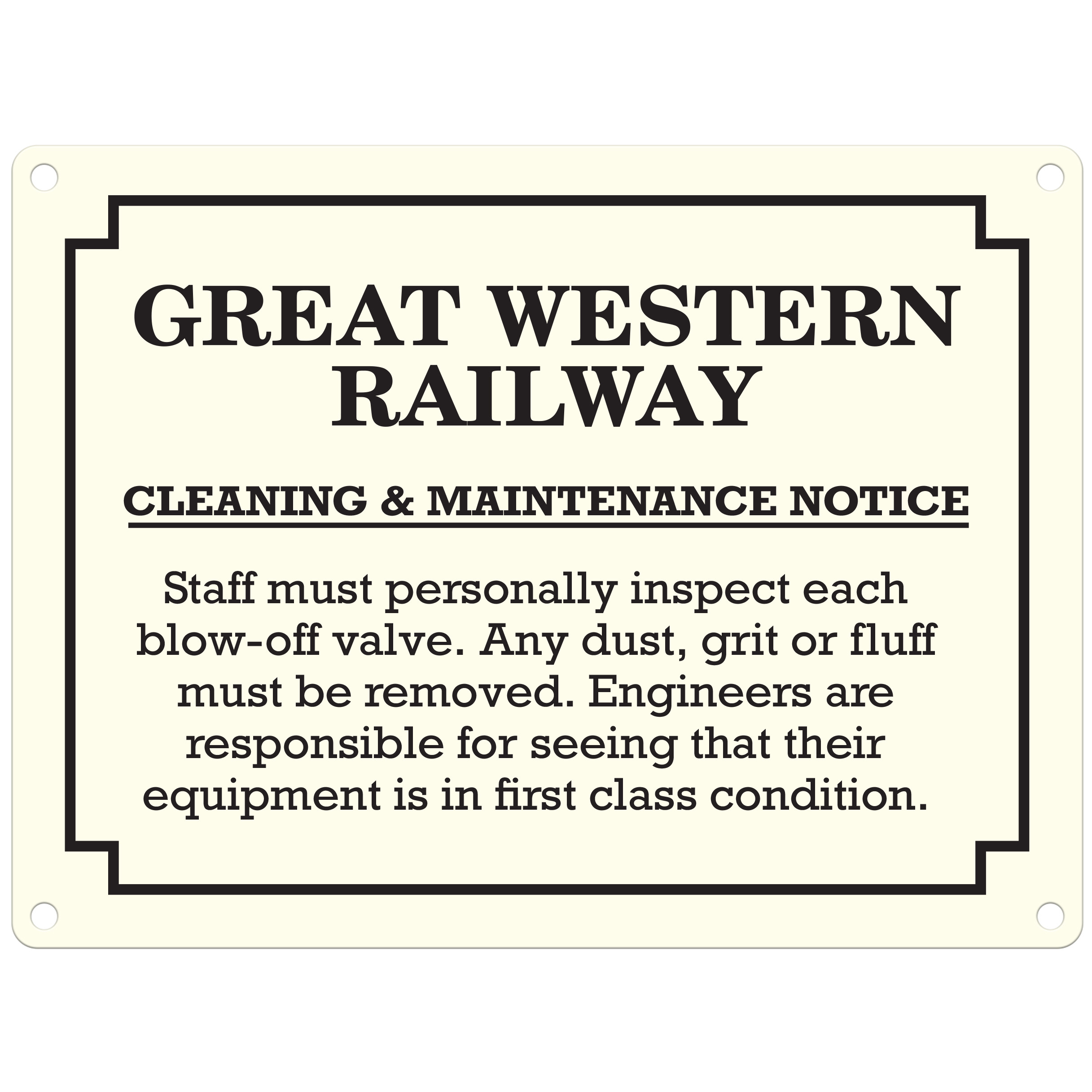 Mini Metal Sign (RL): Great Western Railway - Cleaning & Maintenance Notice ... (NEW)