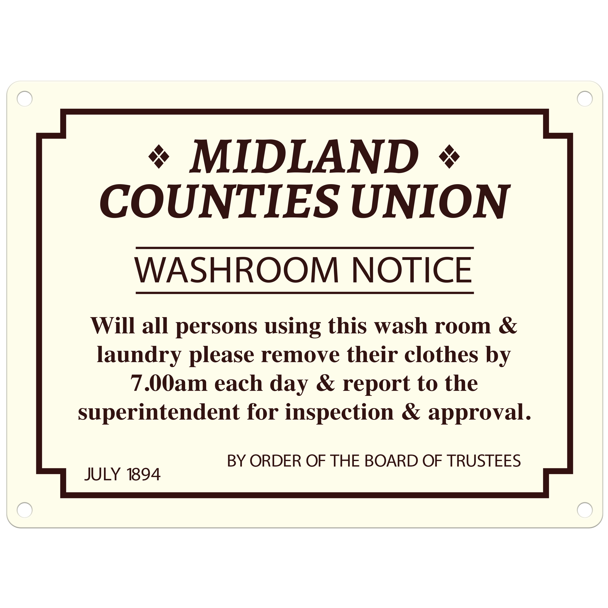 Mini Metal Sign (RL): Midland Counties Union - Washroom Notice ... (NEW)