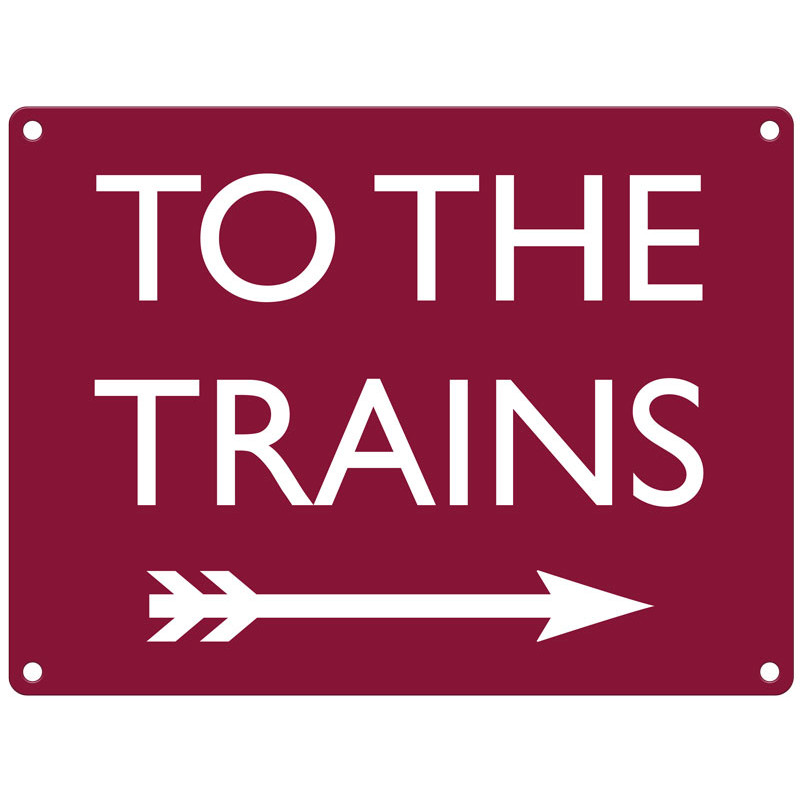 Mini Metal Sign (RL): To The Trains - Right Arrow (Maroon) (NEW)
