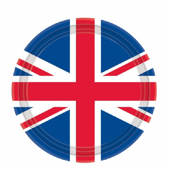 Union Jack Partyware: 9" Paper Plates (Packs of 8) (E.O.L.) - SAVE 25% !!