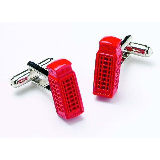 Brass / Rhodium Plated Cufflinks - Telephone Box