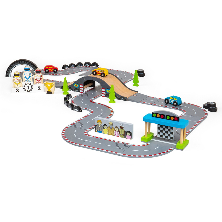 Bigjigs Roadway Race Day Set (48 pce) (E.O.L.) - SAVE 15% !!
