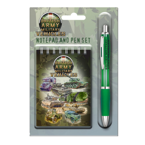 British Army Military Vehicles Spiral Bound Notepad & Pen Set