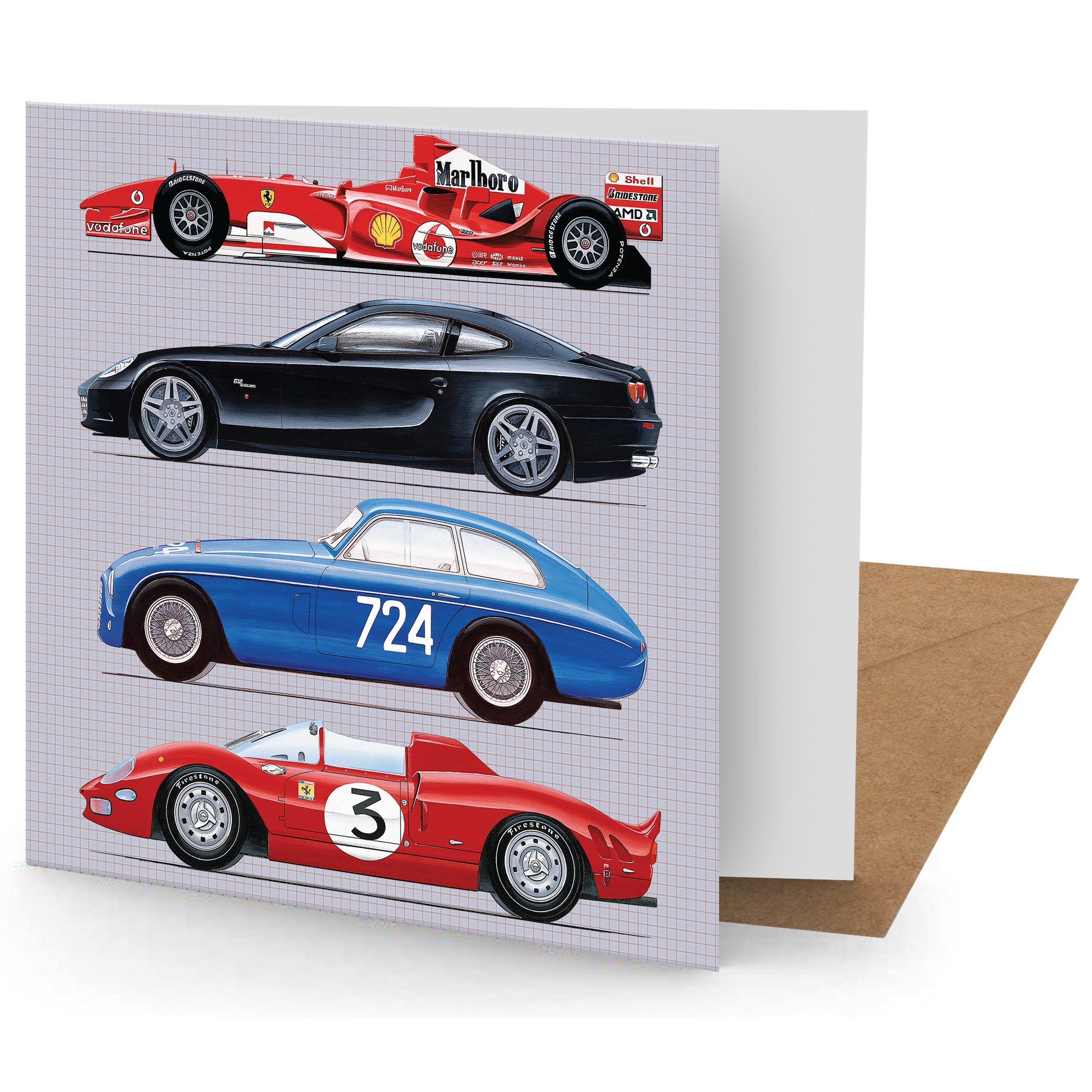 Greetings Card - Ferrari (150x150mm Plain)