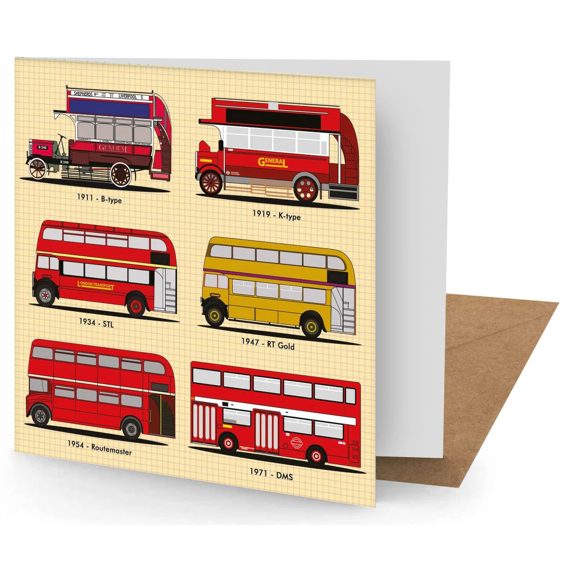 Greetings Card - London Buses (150x150mm Plain)