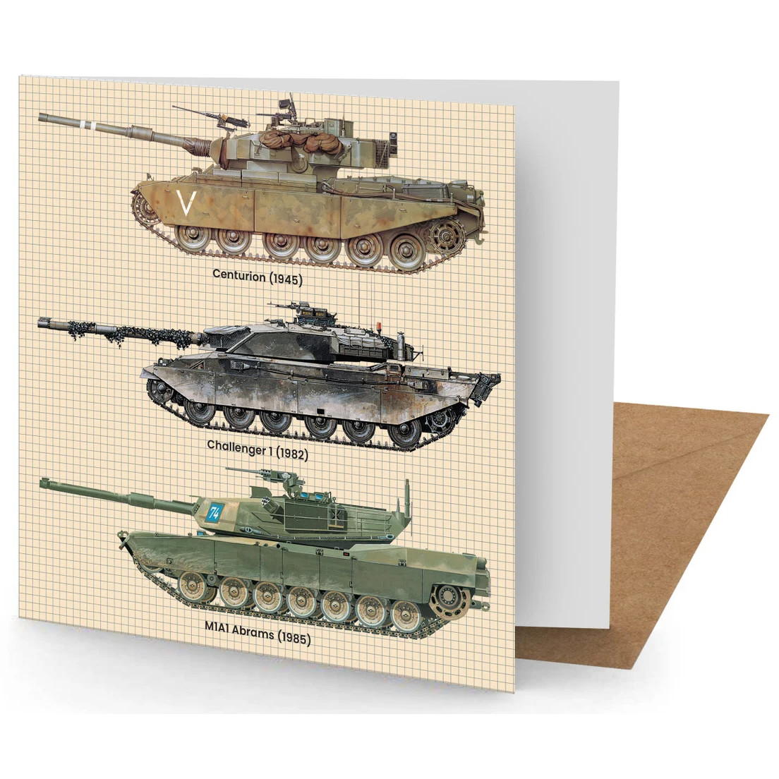 Greetings Card - Battle Tanks (150x150mm Plain)