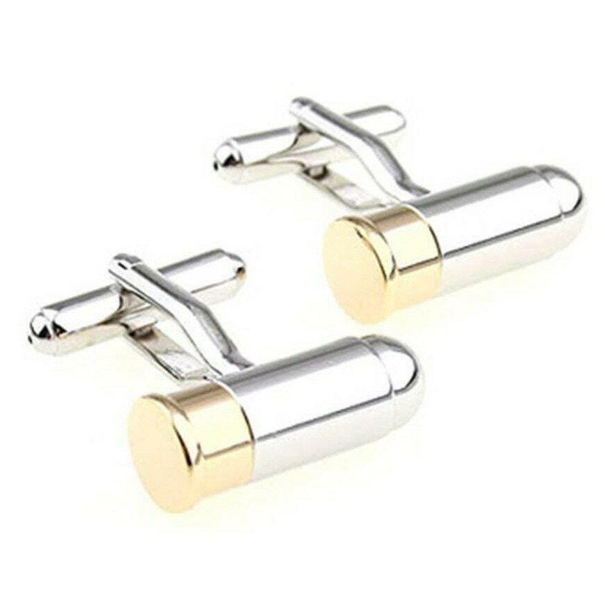 Brass / Rhodium Plated Cufflinks - Bullet