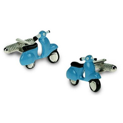Brass / Rhodium Plated Cufflinks - Vespa Scooter - Blue