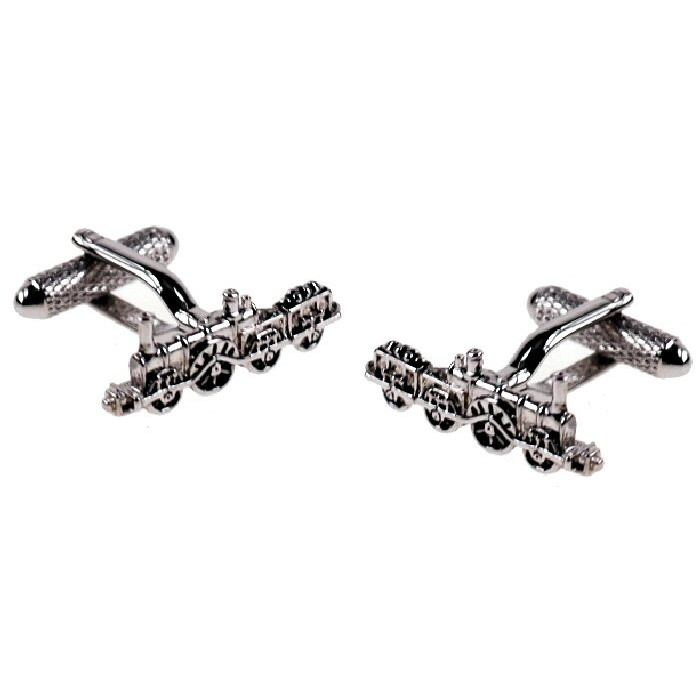 Brass / Rhodium Plated Cufflinks - Tender Locomotive