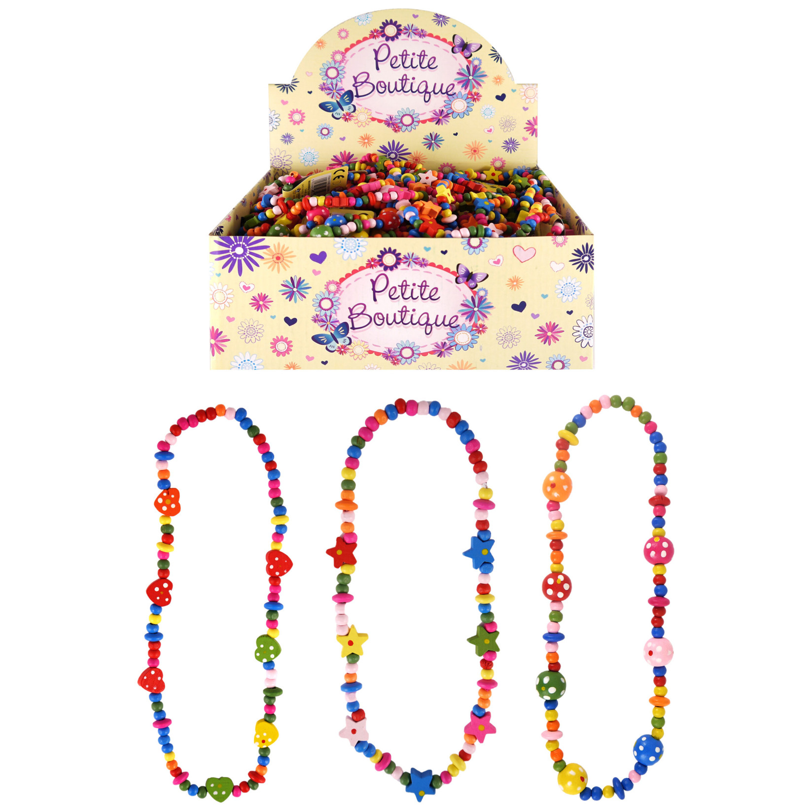 Petite Boutique Childrens' Mulicoloured Wooden Bead Necklaces 40cm (asstd.) (CDU)