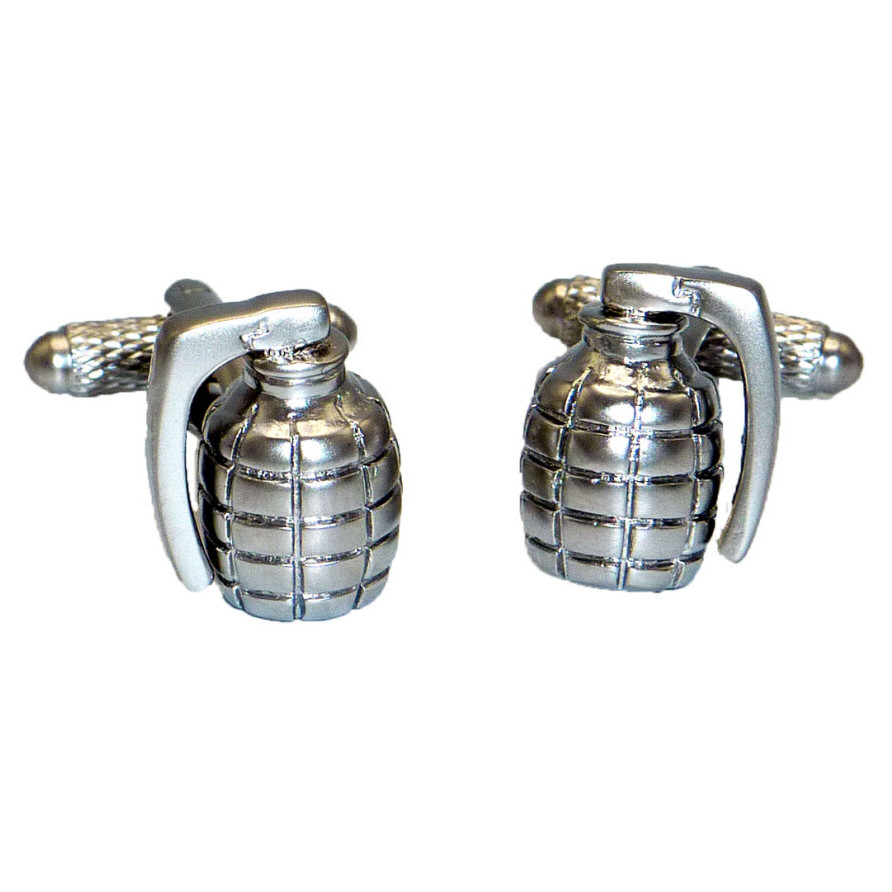 Brass / Rhodium Plated Cufflinks - Grenade