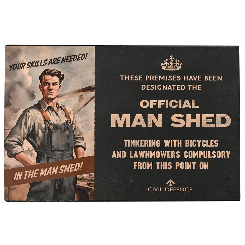 Civil Defence Metal Wall Plaque - Official Man Shed (305x200x5mm) (NEW)