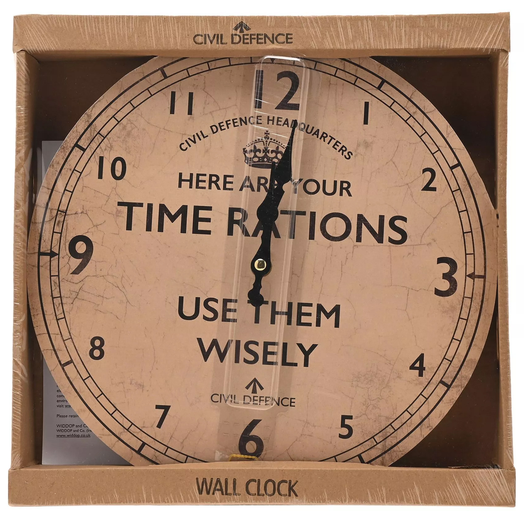 Civil Defence Metal Wall Clock - Time Rations (30cm) (NEW)