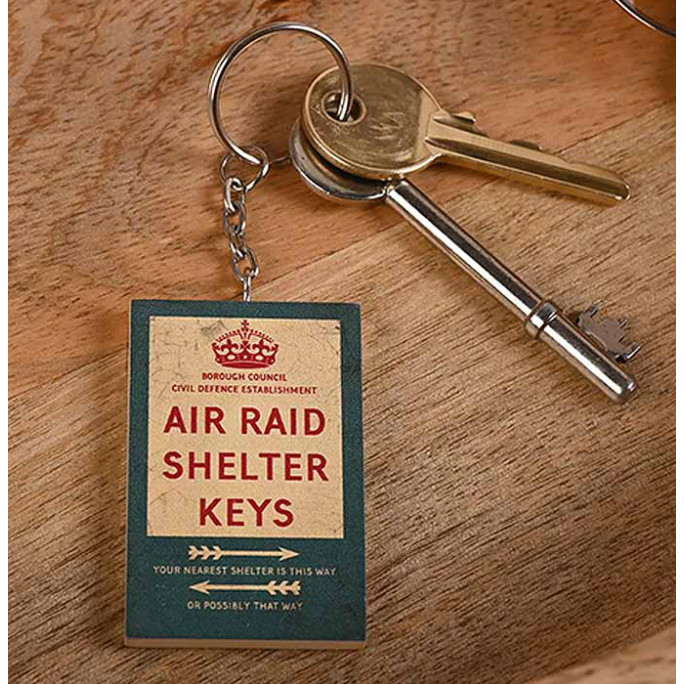 Civil Defence MDF Keyring - Air Raid Shelter Keys (100x40x5mm) (boxed) (NEW)