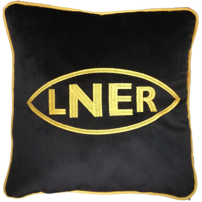 Railway Heritage Cushion - L.N.E.R. Emb. Yellow on Black (12" Square)