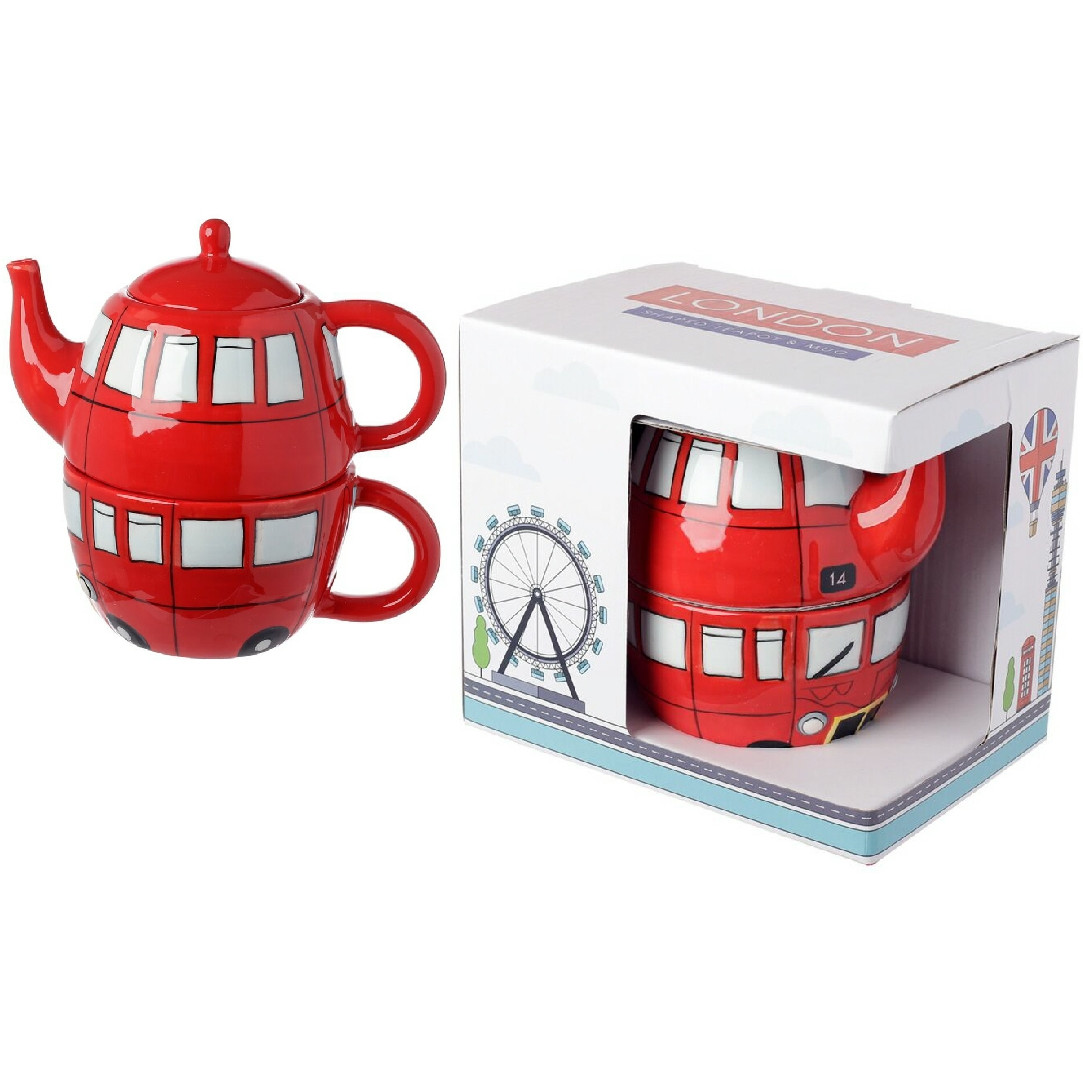 Routemaster Bus Ceramic Teapot & Cup Set for One 17cm