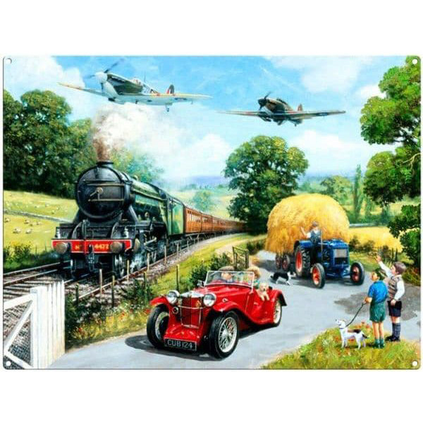 Medium Metal Sign (RL): War Time Summer (Flying Scotsman, Spitfire, Hurricane & MG) (NEW)