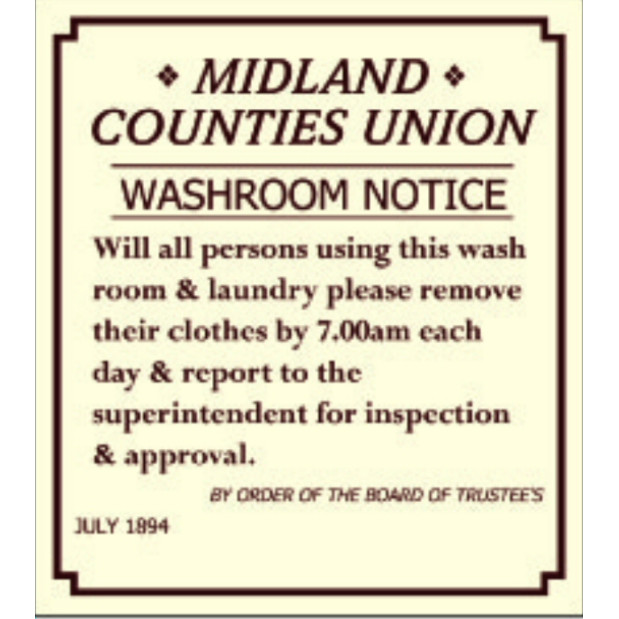 (HIDDEN) Replica E/S: Midland Counties Union Washroom Notice
