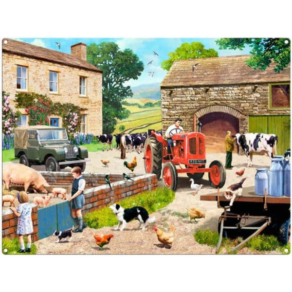 Mini Metal Sign (CM): Life on a Dairy Farm (Land Rover, Nuffield Tractor) (E.O.L.) - SAVE 15% !!