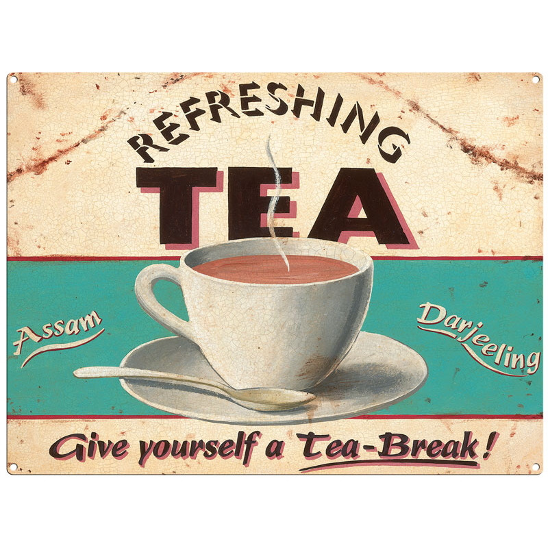 Mini Metal Sign (FH): Refreshing Tea - Give Yourself a Tea Break