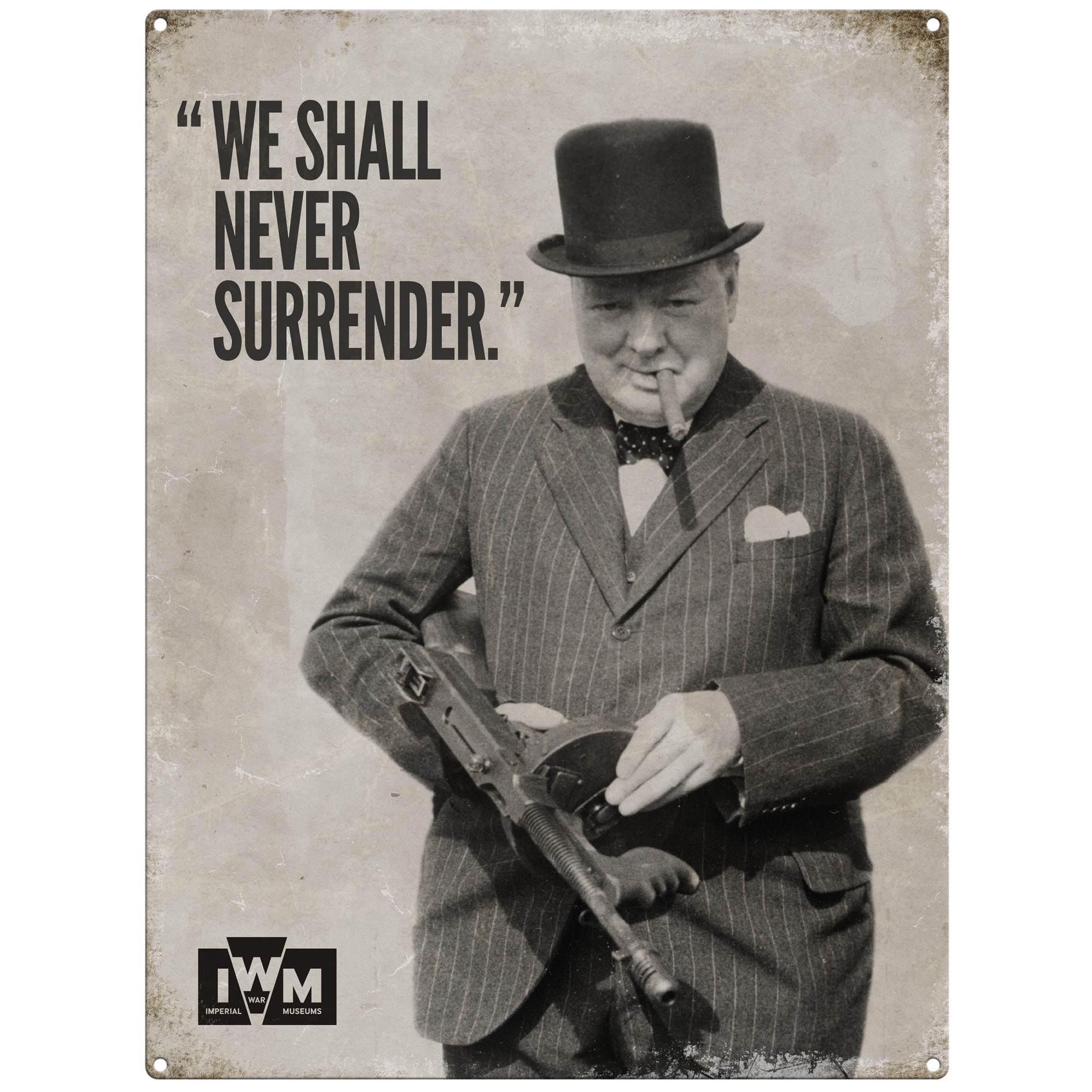 Mini Metal Sign (IWM): Winston Churchill - "We Shall Never Surrender"