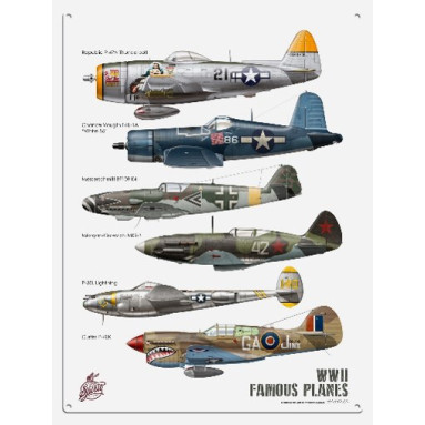 Mini Metal Sign (AE): WWII Famous Fighter Planes (2) (Includes Republic P-47N Thunderbolt)