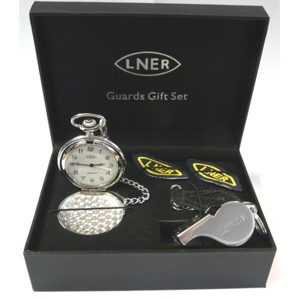 Guards Gift Set - LNER (QA Pocket Watch, Whistle & Chain, Lapel Badges