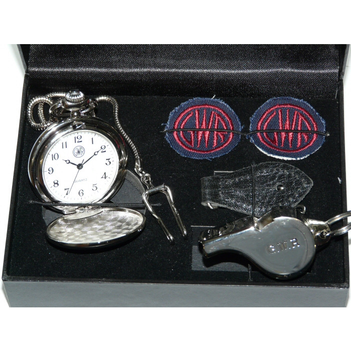 (HIDDEN) Guards Gift Set - GWR (QA Pocket Watch, Whistle & Chain, Lapel Badges)