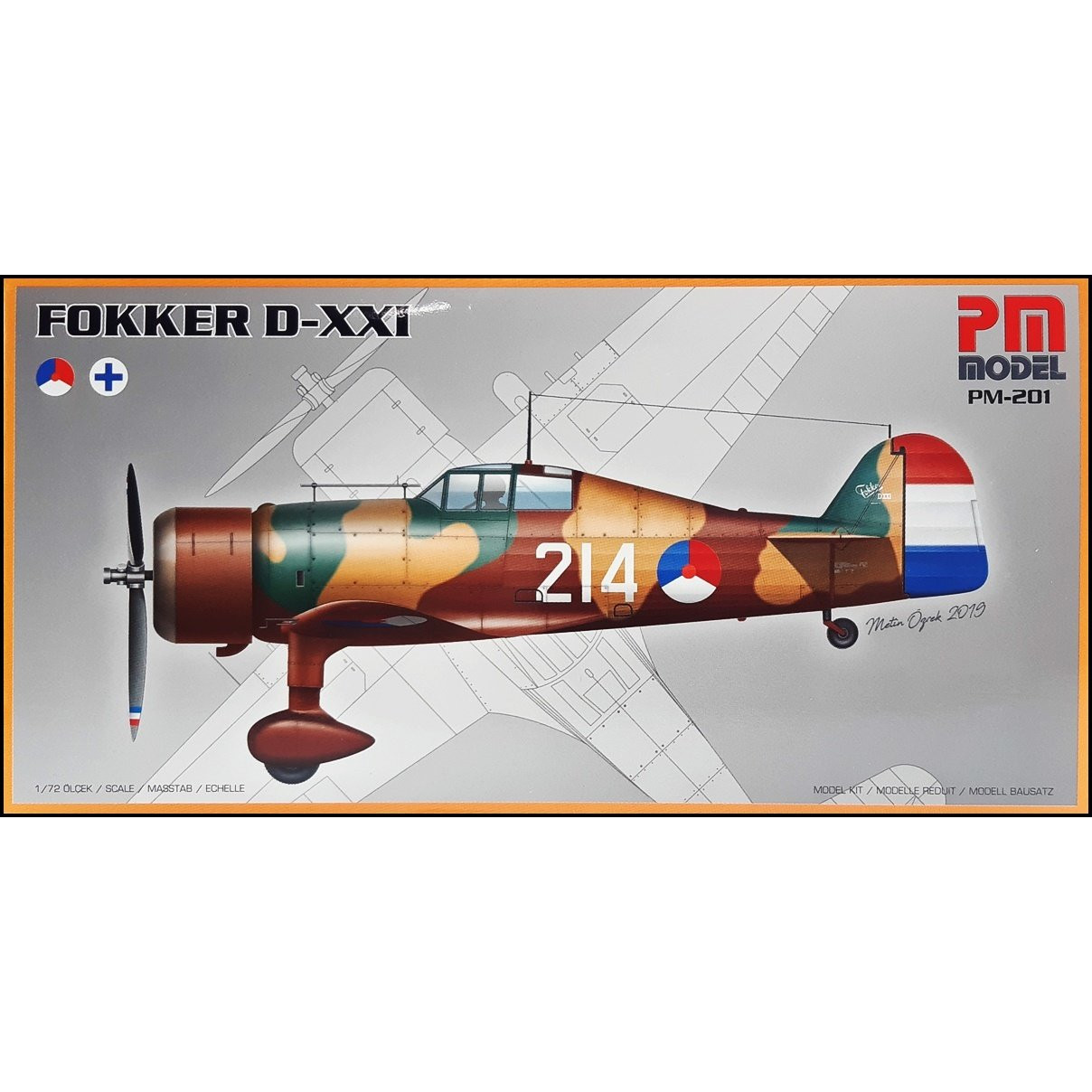 PM Model 1:72 Aircraft Kit - Dutch Air Force Fokker D-XXI (White 214) Fighter Aircraft