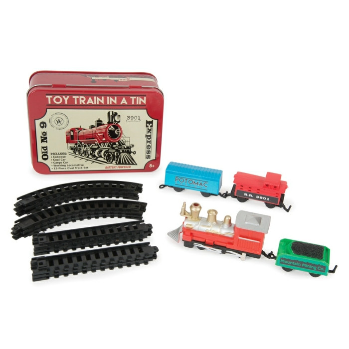 Toy Train in a Tin (with B/Op Loco, 3 Wagons & 12-Pce Oval Track)