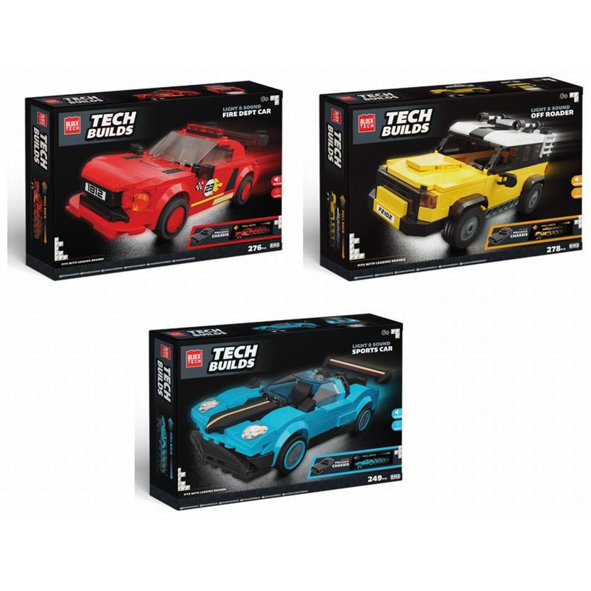 Block Tech Tech Builds Light & Sound Car Kit with P/B Motor 249 Pcs (3 asstd.) (38x26x6cm) (6+ YRS)