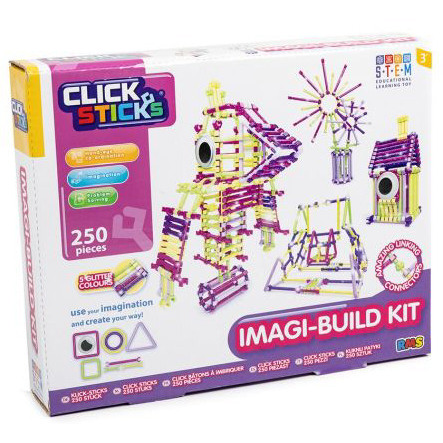 Click Sticks Imagi-Build 250 Pce Stem Build Kit W/ Glitter Colours (30x25x6cm) (3+ YRS)